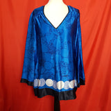EAST Blue Black Silk Blouse Size 14.