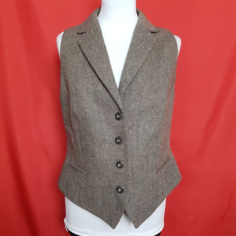 Laura Ashley Brown Button Front Wool Blend Waistcoat Size 16/42