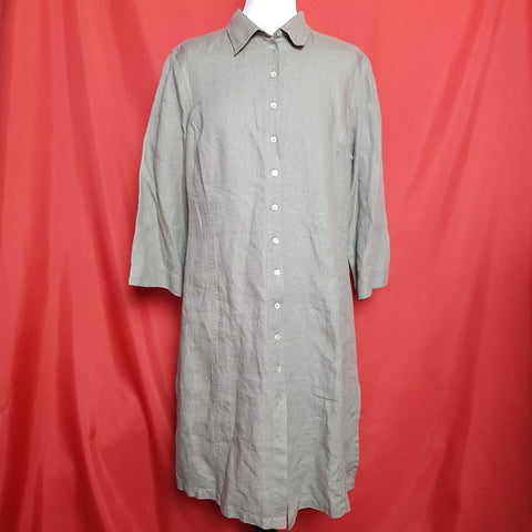 THE WHITE COMPANY Light Brown Linen Shirt Dress Size L.