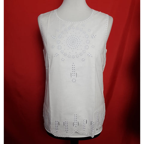 JIGSAW White Cotton Embroidered Top Size 10 / 38.