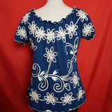 Lauren Michelle Petite Blue White Knit Top Size L.