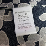 A.L.C. Navy Black White Floral Print 100% Silk Top Size 6 US / 10 UK.
